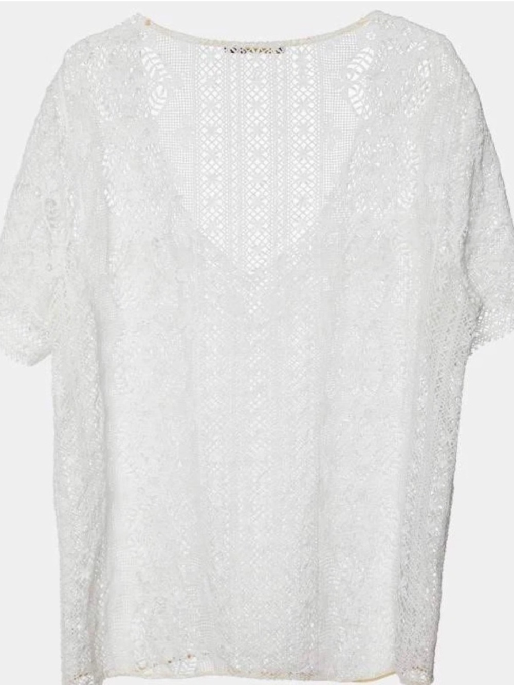NEW Polo Ralph Lauren White crocheted embroidered VNeck Blouse M